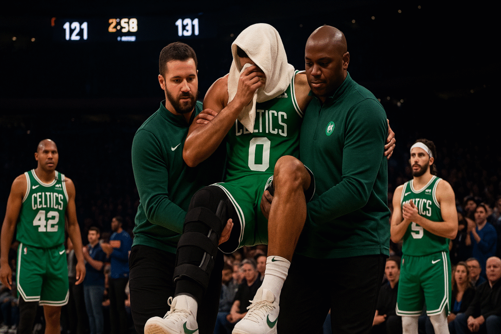 Jayson Tatum Carried Off in Game 4 After Scary Leg Injury, MRI Scheduled
